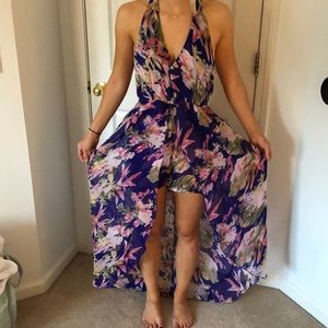 Floral halter high low romper dress XL
